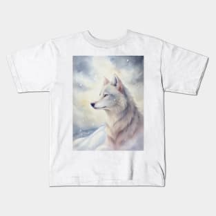 Funny White Wolf Hunting Ground, Winter Mountain Icy Moon, Snowy Forest, Biker Galaxy Beautiful gifts t-shirt Kids T-Shirt